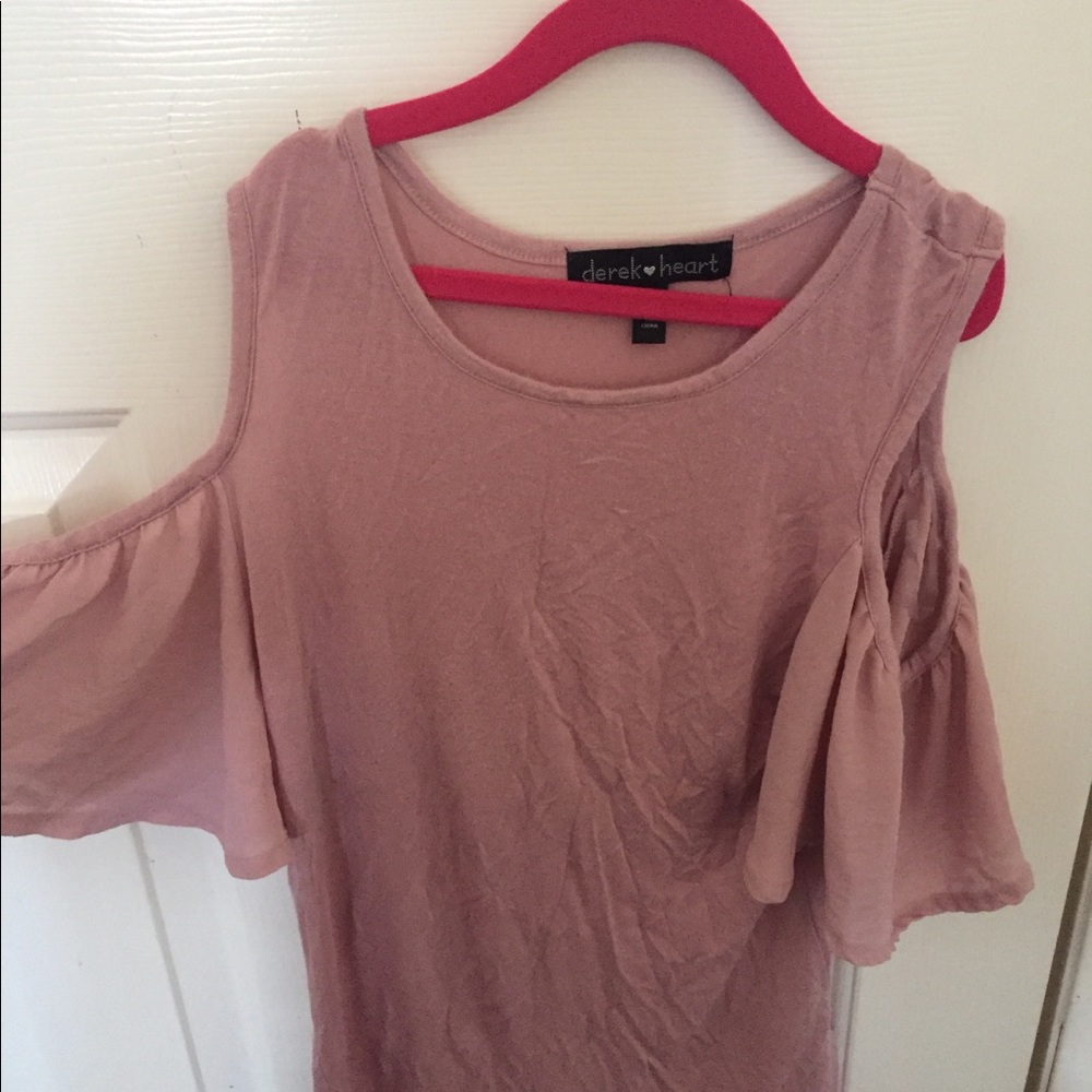 Blush Cutout Shoulder Blouse with Ruffles